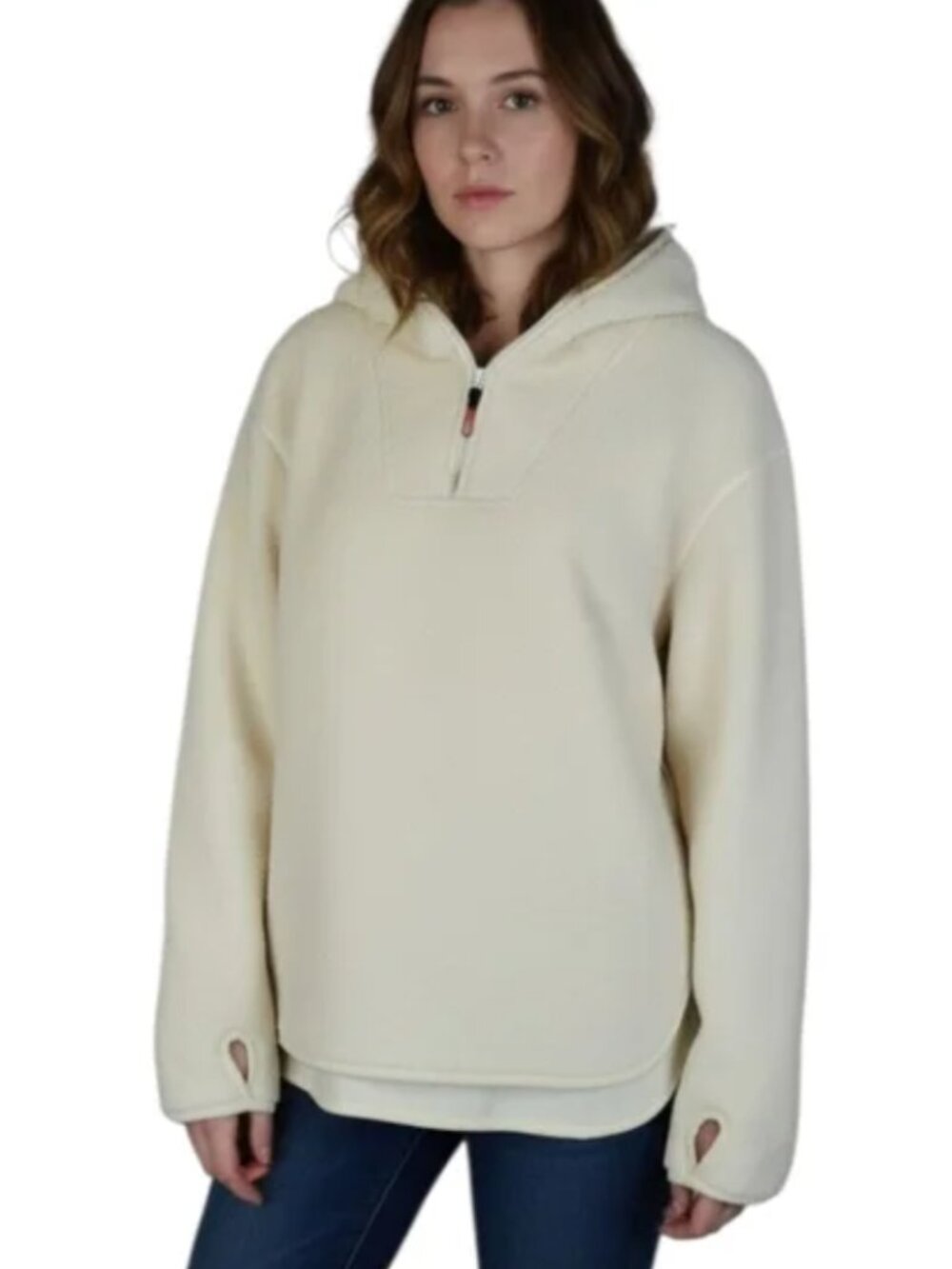 Hudson North Off White Fleece Half Zip Hoodie‎ Pullover